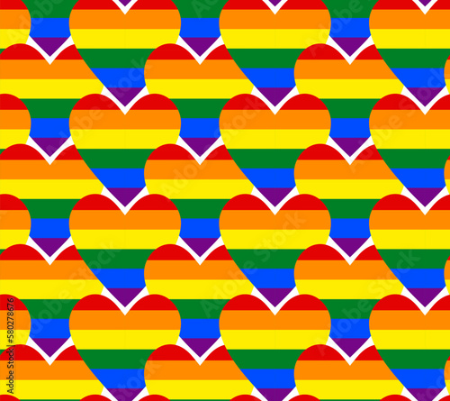 Rainbow hearts LGBT community seamless pattern. Gay pride symbol. Closely spaced hearts