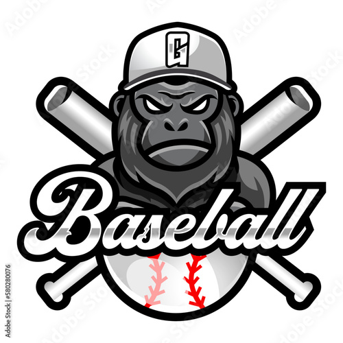 Gorilla ape mascot baseball team logo design vector with modern illustration concept style for badge, emblem and tshirt printing. modern gorilla logo illustration for sport, gamer, league