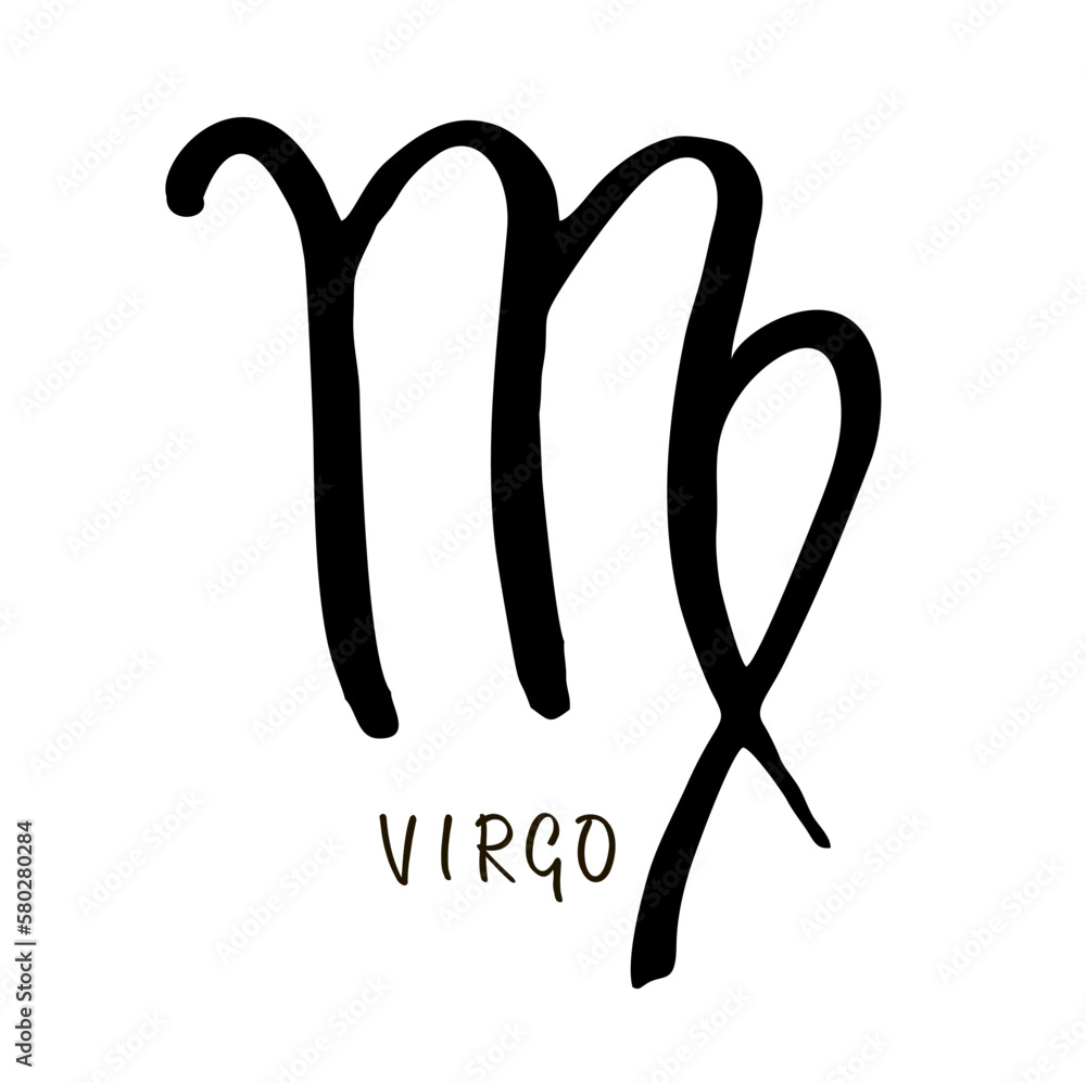 Astrological Virgo zodiac sign. Hand drawn vector illustration. Simple ink sketch art. Horoscope sign. Black color Astrological Virgo zodiac sign. Hand drawn vector illustration. Simple ink sketch art. Horoscope sign. Black color