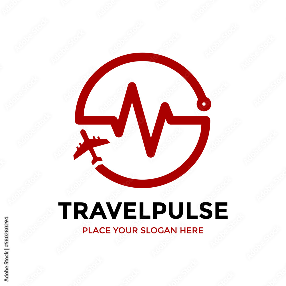 Travel pulse vector logo template. This design use plane and pulse symbol. Suitable for medical of transportation. Travel pulse vector logo template. This design use plane and pulse symbol. Suitable for medical of transportation.