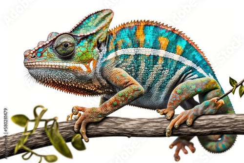 Beautiful chameleon  chameleon branch  chameleon panther  chameleon on a white background. Generative AI