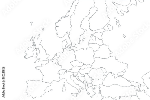 Flat Europe detail flat map with transparent coutries outlines. Europe continent. Transparent background. Euripean continent business background. Map template for infographics. Top view. photo
