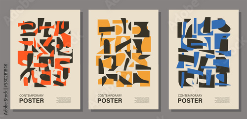 Set minimalist wall art posters with abstract shapes contemporary style collage