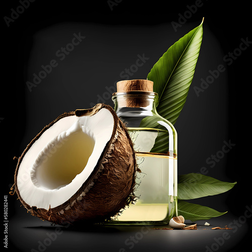 Spa still life with bottle of coconut oil (ID: 580282441)