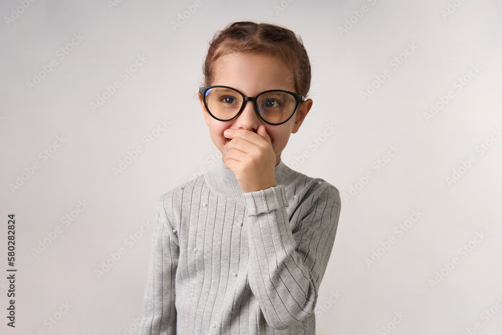 Smells bad, awful odor. Child girl squeezing nose Smells bad, awful odor. Child girl squeezing nose