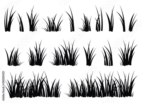 Cartoon silhouette grass leaves collection vector illustration isolated on white