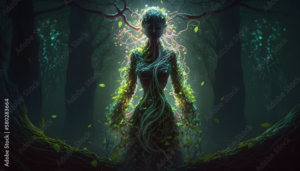 A tree nymph weaving magic into the forest-AI Generative 

