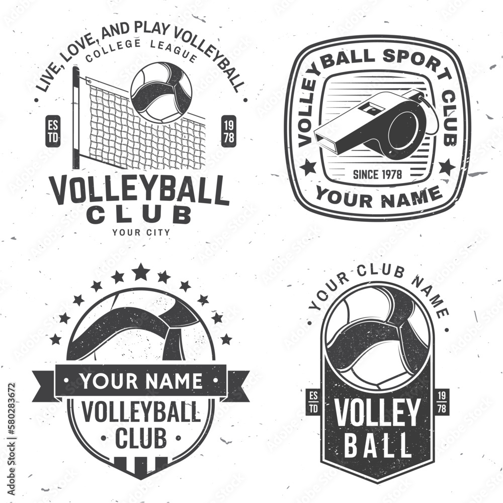 Set of Volleyball club badge, logo design. Vector illustration. Vintage
