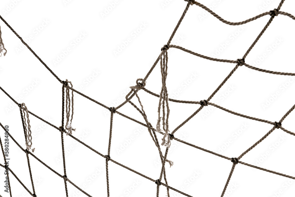 Football or tennis net. Rope mesh on a white background close-up Football or tennis net. Rope mesh on a white background close-up