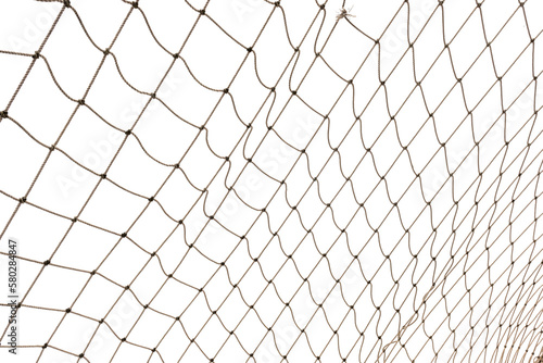 Football or tennis net. Rope mesh on a white background close-up