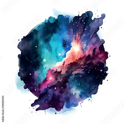 Vector space dark blue background with stars and clouds. Watercolor night sky background