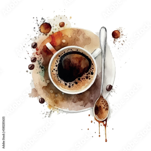 Hand drawn coffee watercolor illustration on white background