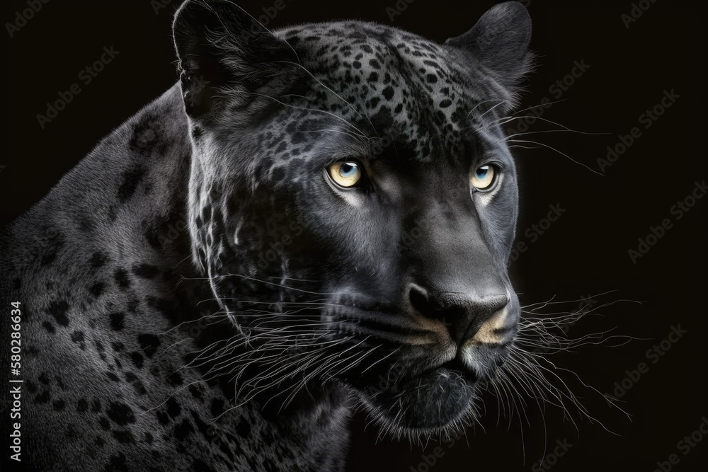 There's a black jaguar on a black background. Generative AI