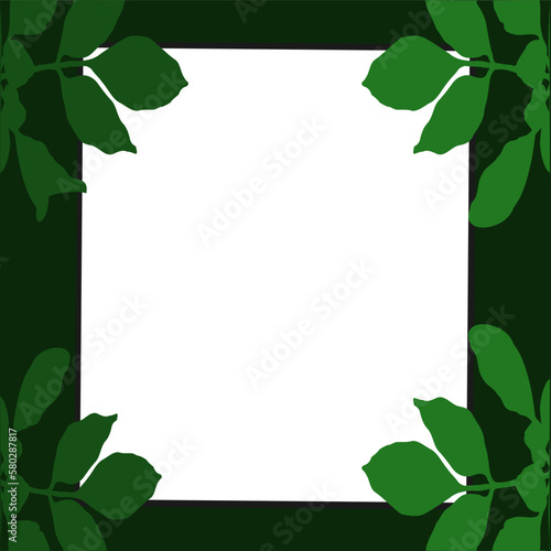 green frame, square frame leaf pattern green vector illustration