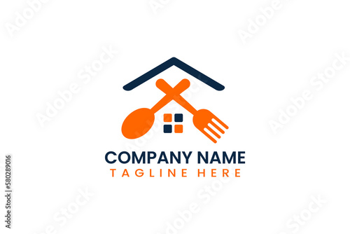 Flat home food restaurant logo template vector design illustration