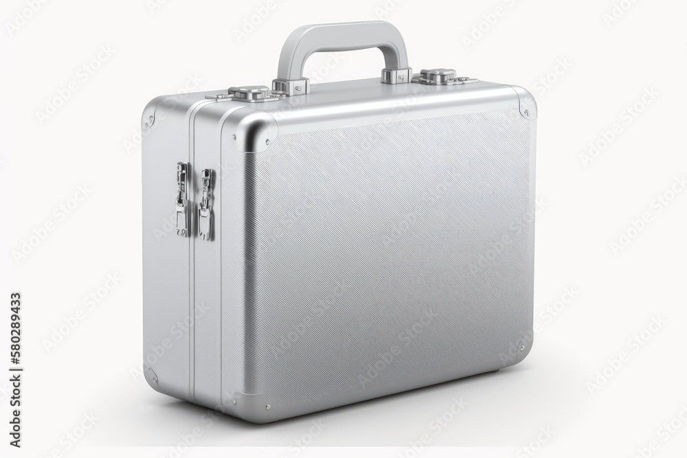Packing case in silver, seen from the front. illustration on a blank white backdrop. Generative AI Packing case in silver, seen from the front. illustration on a blank white backdrop. Generative AI