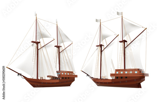 Valokuva 3d rendering ancient ship renaissance old sailing frigate brigantine perspective