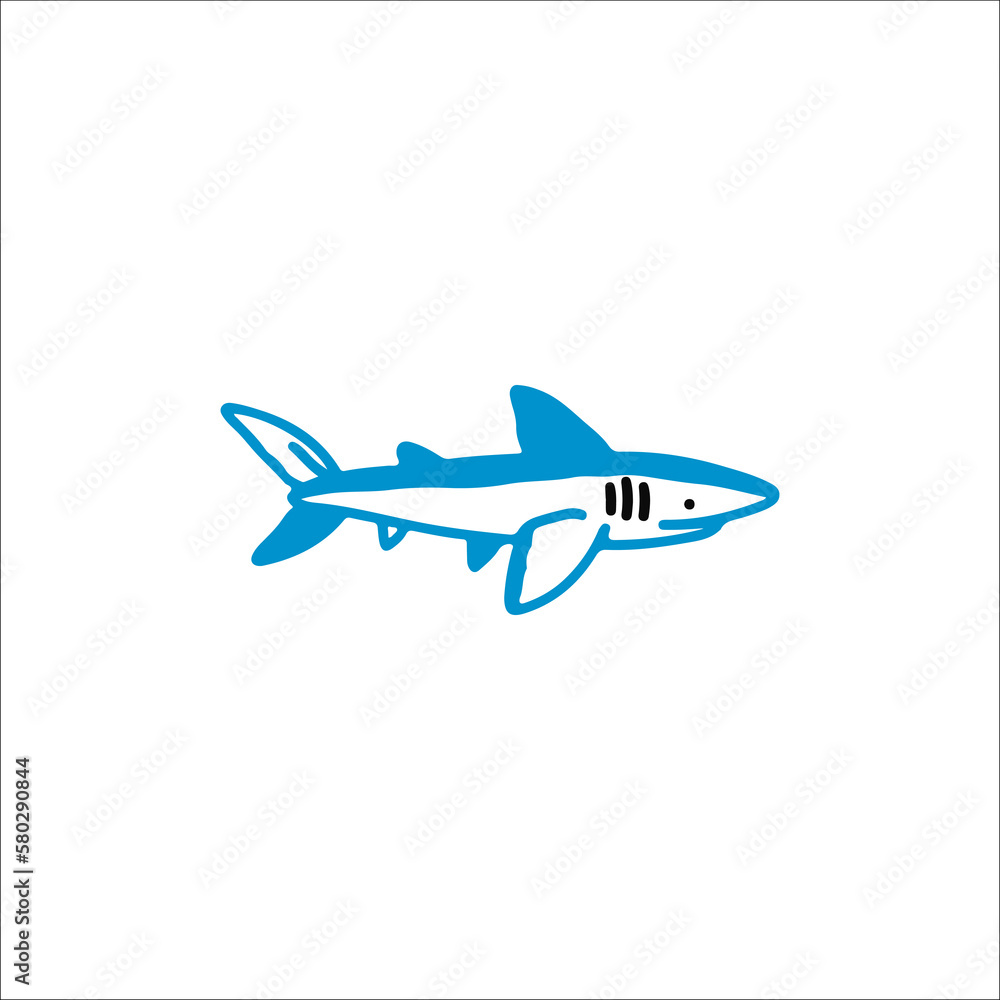cute shark fish doodle illustration vector