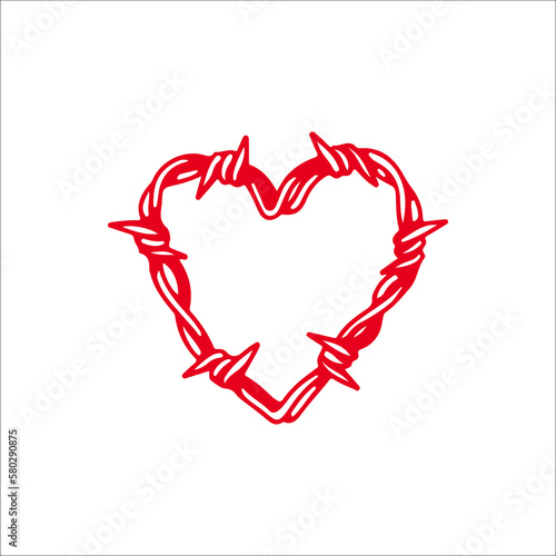 vector illustration of heart shaped barbed wire