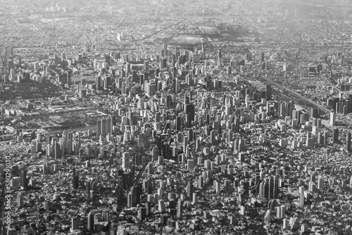 Bangkok city from sky in black and white