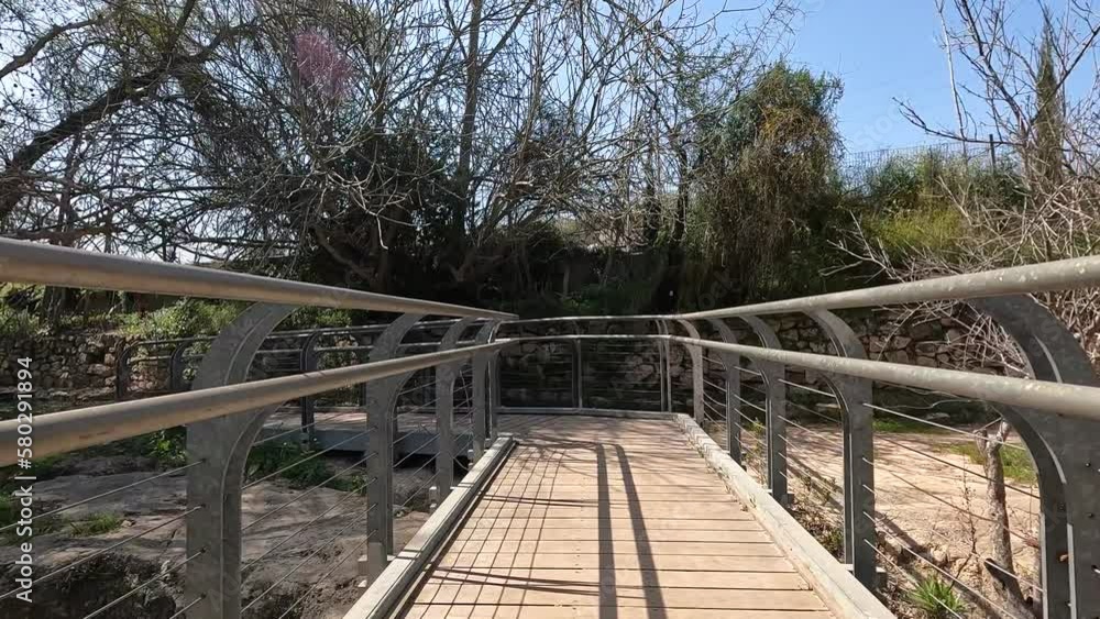 Walking on the paths against a background of clear skies, Ein Hamad Nature Reserve in the Jerusalem Mountains - Israel Walking on the paths against a background of clear skies, Ein Hamad Nature Reserve in the Jerusalem Mountains - Israel