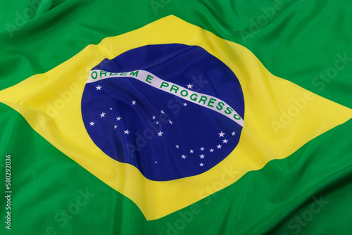 Close up of the official Brazil Flag with copy space