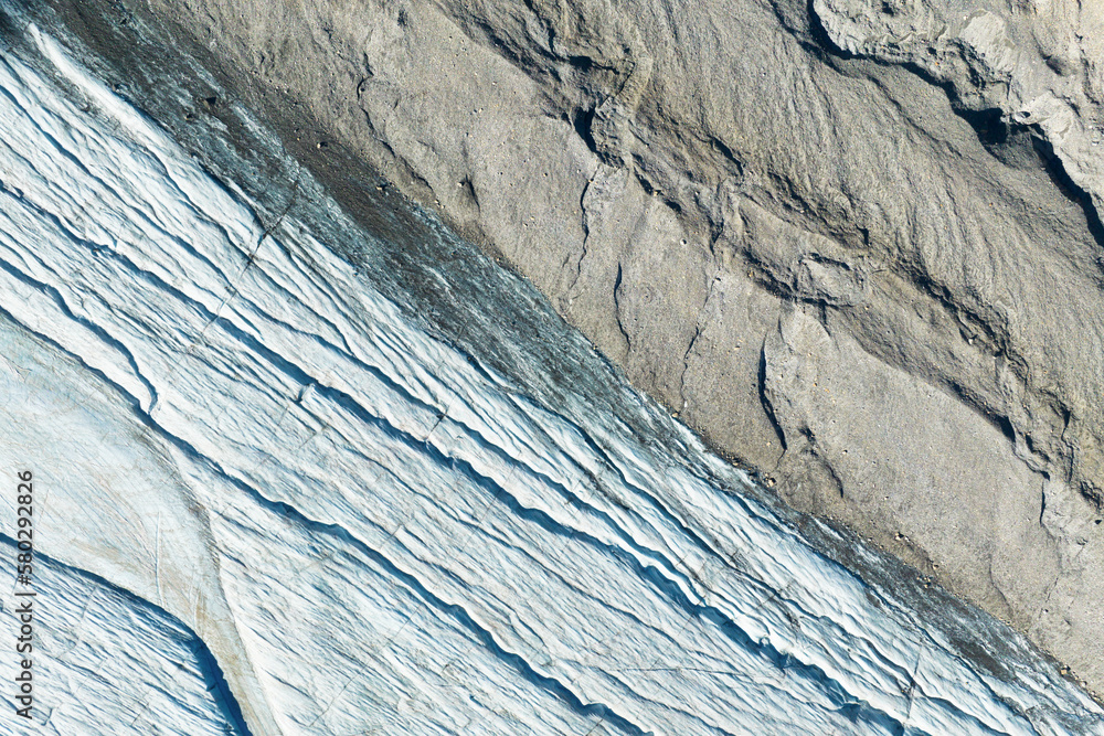 View of the moraines. Glacier and rocks. Landscape from the air. River on a moraine. Landscape from drone. Alberta, Canada. View of the moraines. Glacier and rocks. Landscape from the air. River on a moraine. Landscape from drone. Alberta, Canada.
