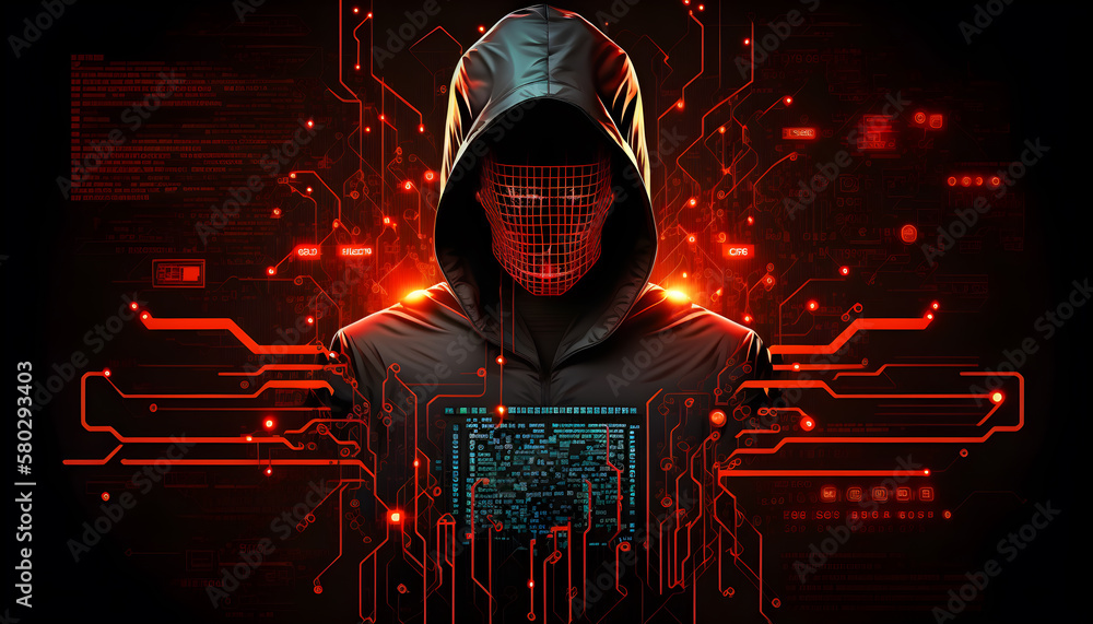 cybersecurity concept identity theft, Database hacks, internet cyber crime. hacker attack, Hacking, and stealing data. damage the system and hack the data. Generative Ai - obrazy, fototapety, plakaty 