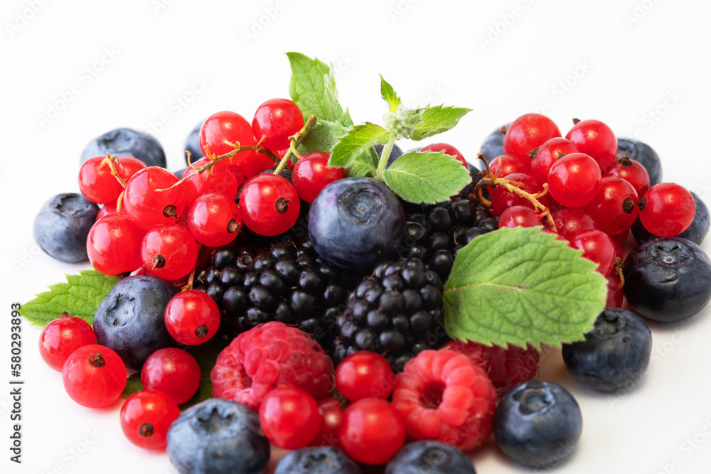 Mix berries with leaf. Various berries isolated on white background. Mix berries with leaf. Various berries isolated on white background.