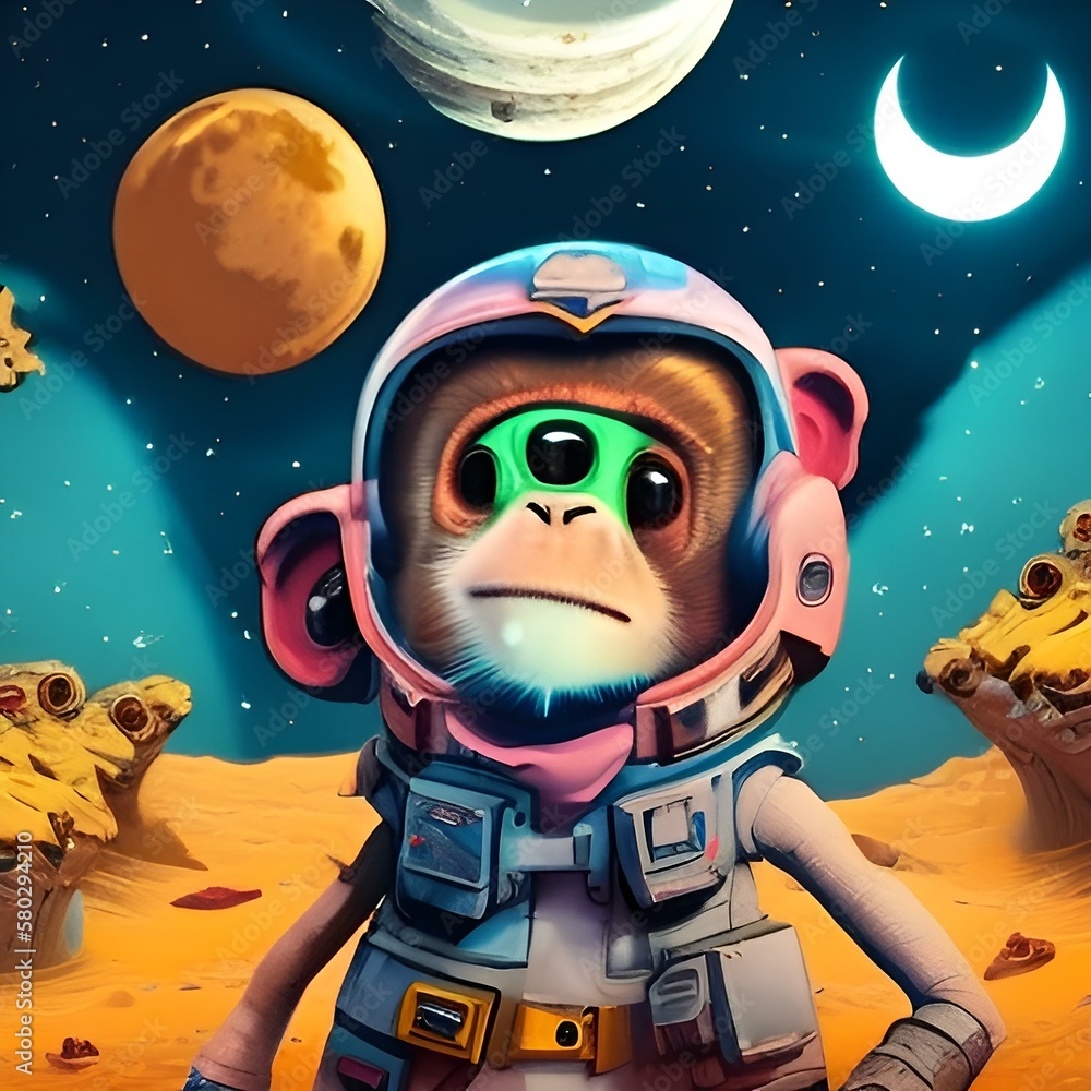 Astronaut monkey in the moonlight. Illustration
Astronaut monkey in the moonlight. Illustration