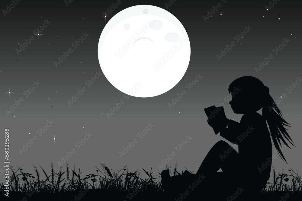 cute girl and moon silhouette landscape cute girl and moon silhouette landscape