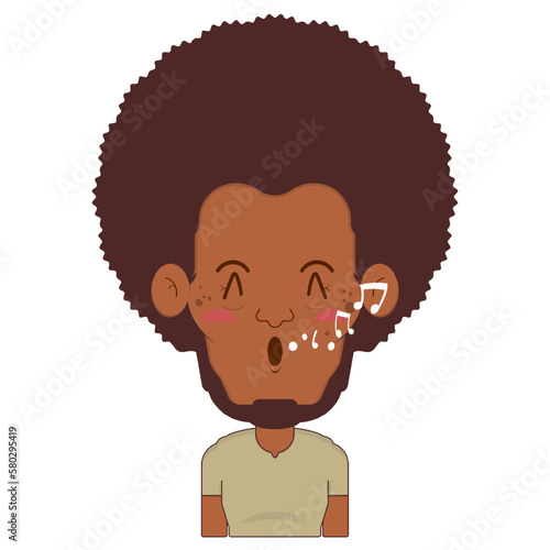 afro man whistling face cartoon cute