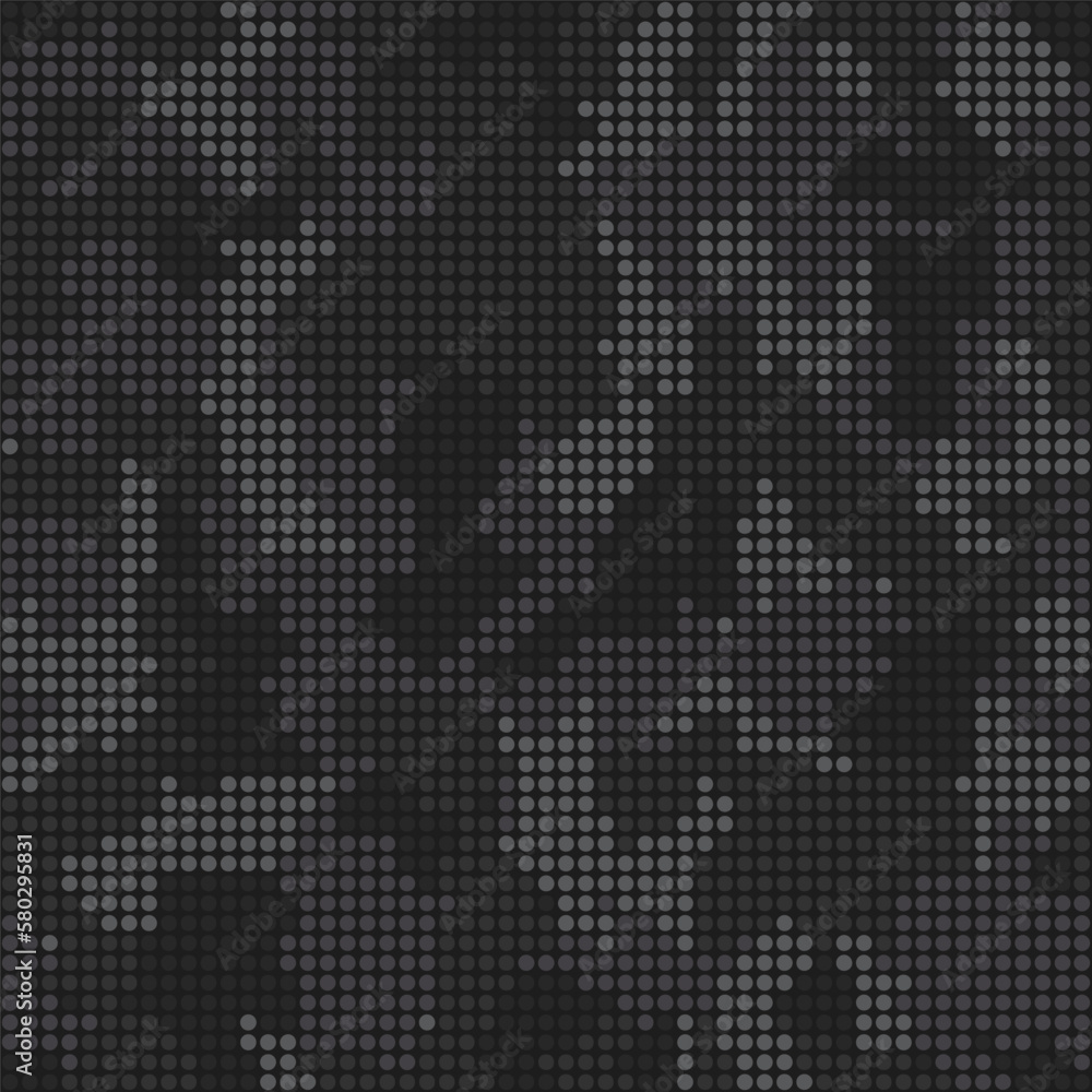 Fashionable digital dark camouflage pattern. Stylish military print for fabric, seamless monochrome background. Urban camo halftone dots black texture. Vector textile graphics
