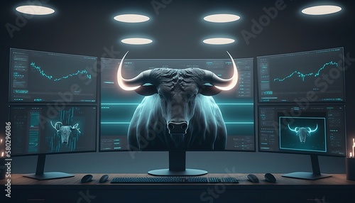 Bullish bull in computer trading forex and bitcoin ai generated