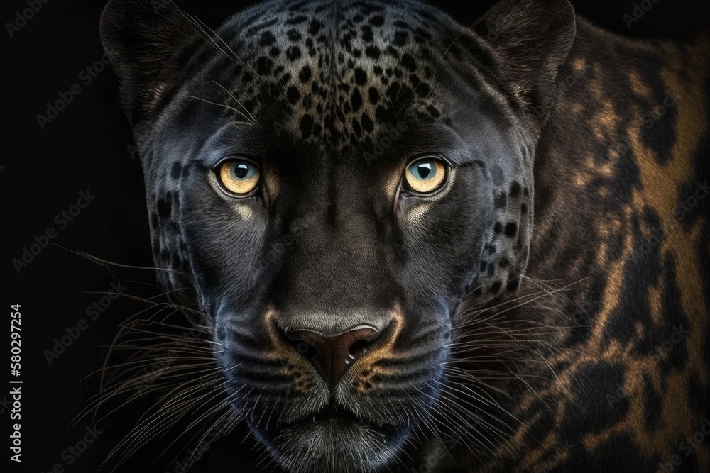 Magnificent image of a black leopard up close. Generative AI