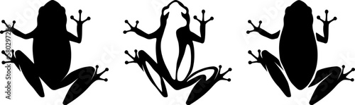 Frogs. Set of black silhouettes of frogs isolated on a white background. Vector illustration