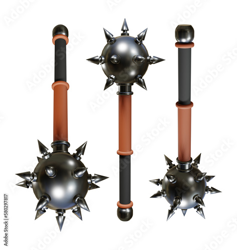 3d rendering medieval mace war weapon metallic iron perspective view