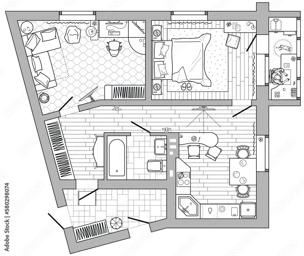 Architecture plan of apartment with furniture arrangement. House floor