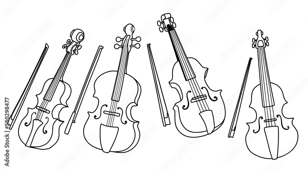 Fototapeta premium set of violin doodle musical instrument.