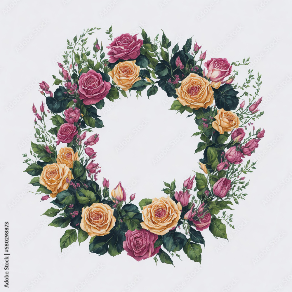 Fototapeta premium Spring Flower Wreath Watercolor Illustration | Generative AI
