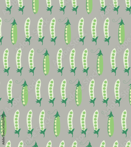 Seamless Pattern of Green peas on light grey background, ideal for wallpaper, wrapping paper, children products, prints etc.