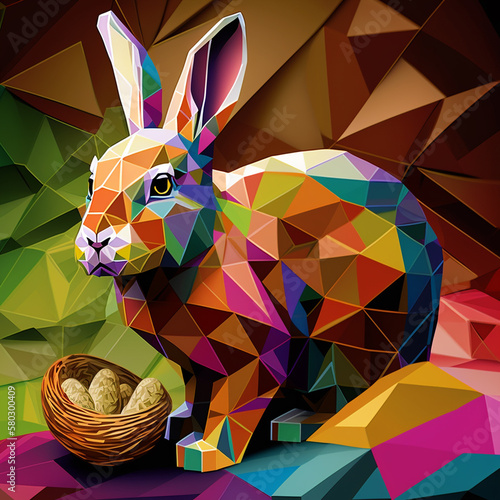 Happy Easter Bunny and Eggs 12 (Generative AI)