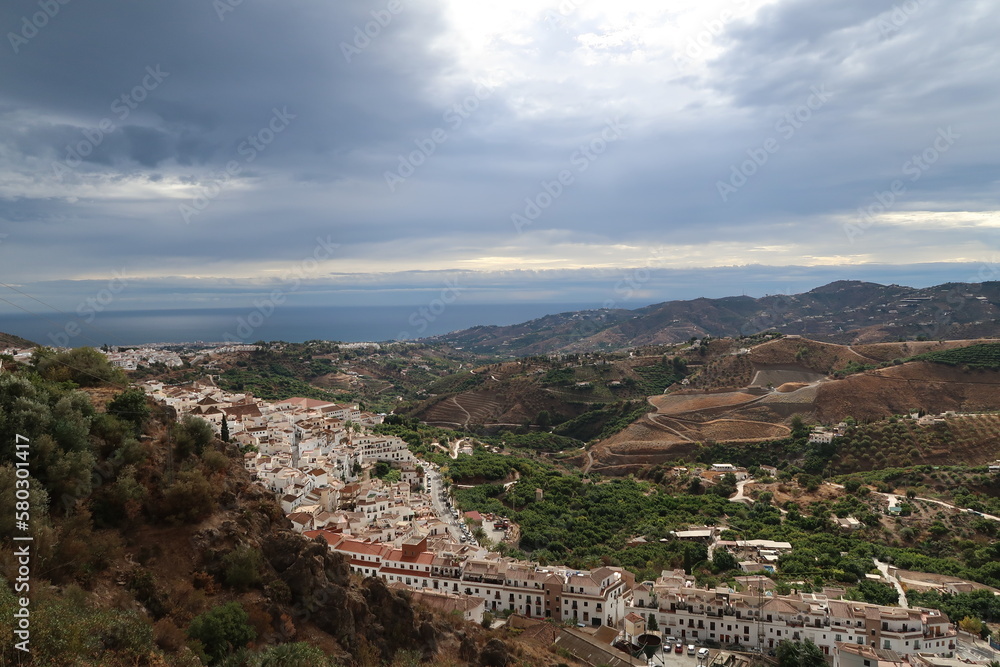 View from the mountains over Frigiliana on the Spanish Costa del Sol
