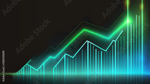 Stock market investment trading graph in graphic concept suitable for financial investment or Economic trends business idea. Neon stock market banner with copy space. Generation ai