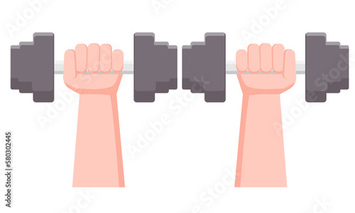 Two hands lifting steel dumbbells Strengthening exercise and muscle strength training, health care fitness concept. White background