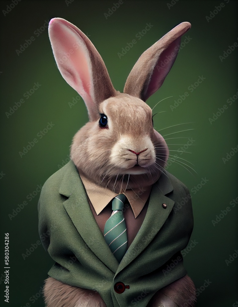 Elegant rabbit in suit, generative ai