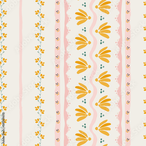 boho stripes floral pattern on light pastel background