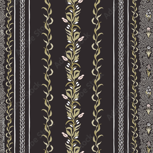 boho stripes floral pattern on dark background