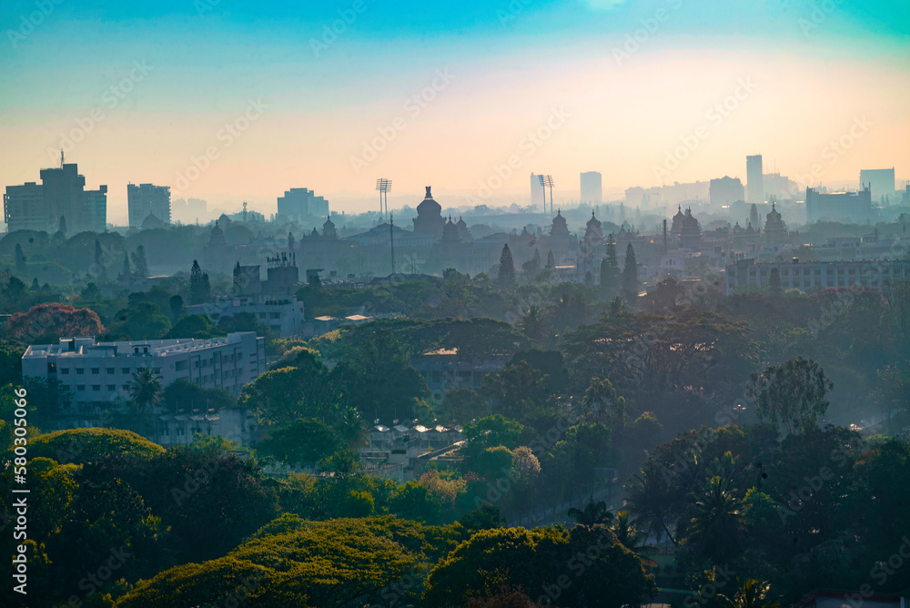 Naklejka premium The Bangalore skyline is defined by a mix of modern and traditional architecture, reflecting the city's blend of ancient and contemporary cultures. 