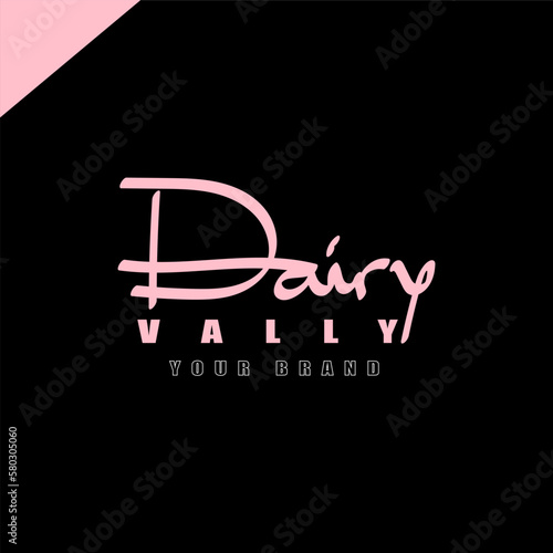 Dairy Vally initial handwriting signature, fashion handwritten monogram design, trademark, brand. Handwritten identity name. abstract paint brush lettering. Calligraphy brush. Write a script. Vector